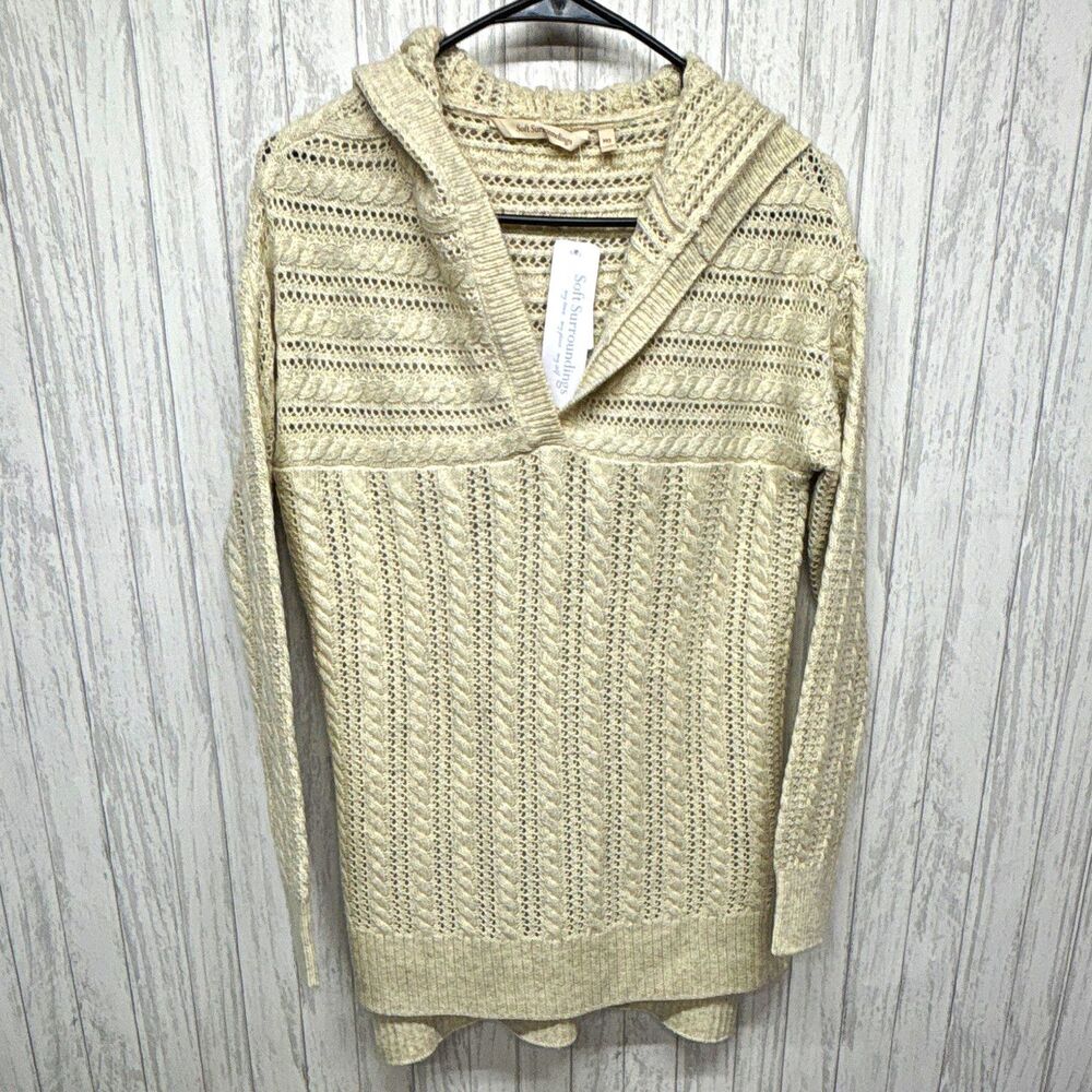 Soft Surroundings Petite PXS Light Gray Cable Knit Hoodie 3FU8420502